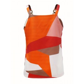 Abstract Print Chian Cami Top, Casual V Neck Random Printing Sleeveless Top, Women's Clothing