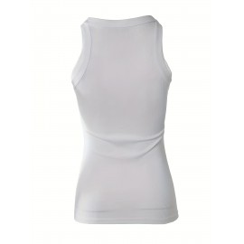 Eye Print Ribbed Tank Top, Casual Sleeveless Top For Summer, Women's Clothing