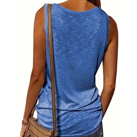 Half Zip Solid Tank Top, Casual Sleeveless Summer Tank Top, Women's Clothing