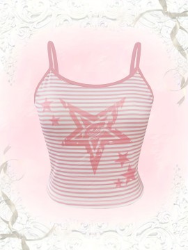 Kawaii Striped Start Print Cami Crop Top, Y2K Spaghetti Strap Sleeveless Top, Women's Clothing