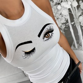 Women's Tank Top Eye Print Lashes Graphic O Neck Tunic Cami Top