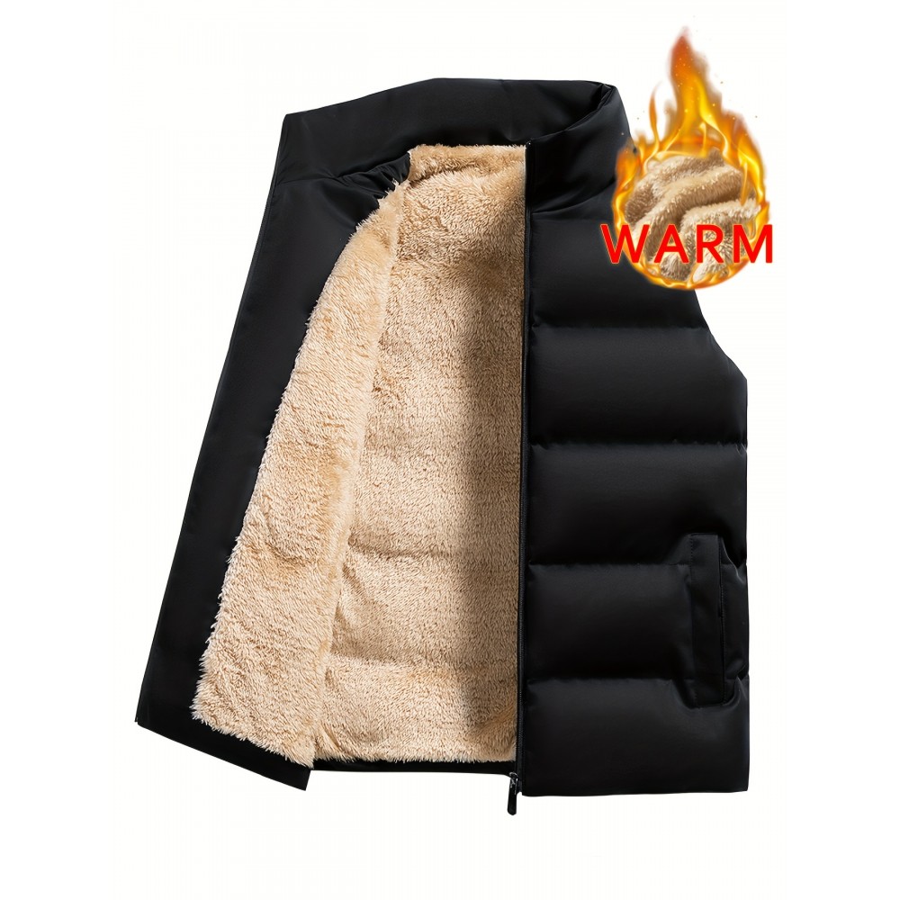 Men's Warm Fleece Stand Collar Winter Vest For Outdoor Activities
