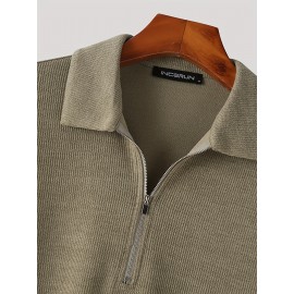 Retro Knitted Cable Sweater, Men's Casual Warm Slightly Stretch LapelPullover Sweater For Men Fall Winter