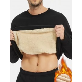 Cross Print Men's Crew Neck Sweatshirt Pullover For Men Fleece Sherpa Lined Sweatshirts For Winter Fall Long Sleeve Tops