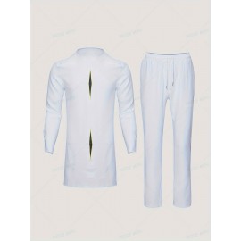 Men's Outfit Set, Crew Neck Long Sleeve Robe And Drawstring Trousers, 2 In 1 Set For Cultural Activities In African