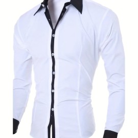 Men's Casual Button Up Contrast Color Long Sleeve Shirt, Men's Clothes For Spring Summer Autumn, Tops For Men