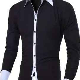 Men's Casual Button Up Contrast Color Long Sleeve Shirt, Men's Clothes For Spring Summer Autumn, Tops For Men