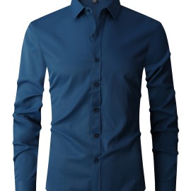 Classic Design Shirt, Men's Semi-formal Button Up Lapel Long Sleeve Shirt For Spring Summer Business
