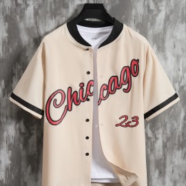 Stylish Letter Print Men's Casual Short Sleeve Shirt, Men's Baseball Jersey For Summer Vacation Resort, Tops For Men, Gift For Men